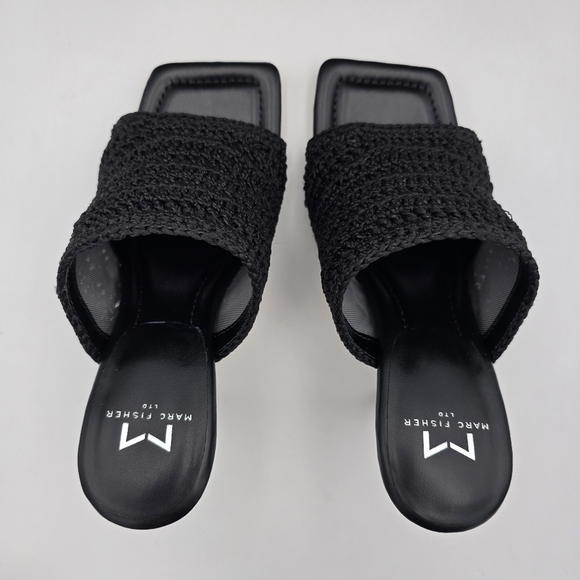 NIB Marc Fisher LTD Dako Square Toe Slip-on Heeled Dress Sandals—Black Crochet—6 - Picture 8 of 16